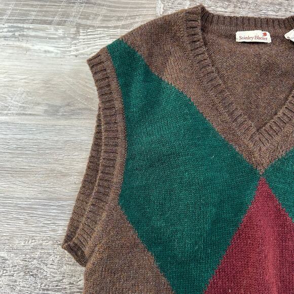NWT Stanley Blacker Wool Sweater Vest L Argyle Brown Green Shetland Made Italy - Picture 2 of 6